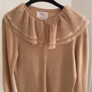 Zara Beige girls knit Ruffled Cardigan NWT